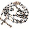 Catholic Rosary - 6MM BLACK METAL BEADS AND BRONZE CHAIN AND CRUCIFIX
