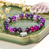 Amethyst 8mm Natural Stone Bead Bracelet with Heart shape pendant