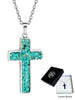 GIFT OF FAITH - TURQUOISE CROSS AND CHAIN - STAINLESS STEEL - 35MM