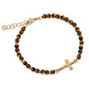 18k Gold Plated Stainless Jasper beaded stone bracelet with steel cross pendant