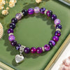 Amethyst 8mm Natural Stone Bead Bracelet with Heart shape pendant