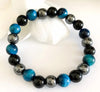 Black Obsidian, Blue Tiger Eye AND Hematite Natural Stone BeadS Bracelet