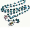 Catholic Rosary - AQUAMARINE AND BLACK WITH MARY MEDALS