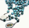 Catholic Rosary - AQUAMARINE AND BLACK WITH MARY MEDALS