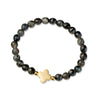 Veri labradorite bead bracelet with stainless steel gold plated cross