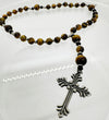 33 Bead Anglican Prayer Beads TIGER EYE STONES WITH STAINLESS STEEL SILVER CROSS