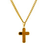 Stainless steel 4MM curb link chain with rounded wood grain cross pendant necklace