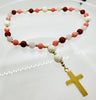 33 Bead Anglican Prayer Beads MULTICOLOURED WITH STAINLESS STEEL GOLD CROSS