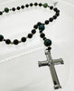 33 Bead Anglican Prayer Beads BLACK AND GREEN STONES WITH STAINLESS STEEL SILVER CROSS