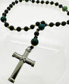 33 Bead Anglican Prayer Beads BLACK AND GREEN STONES WITH STAINLESS STEEL SILVER CROSS