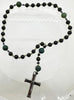 33 Bead Anglican Prayer Beads BLACK AND GREEN STONES WITH STAINLESS STEEL SILVER CROSS