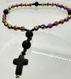 33 Bead Anglican Prayer Beads MULTICOLORED WITH BLACK STONE CROSS