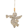 Hanging Wood Glittered Trumpet Angel