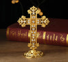 Diamond-Inlaid Gold Metal Cross