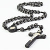 Catholic Rosary -Black Bead with Silver Cross Sign and St Benedict medal on Crucifix