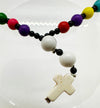 33 Bead Anglican Prayer Beads MULTICOLOURED WITH WHITE STONE CROSS