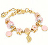 Pink Flower And Leaf Shaped Round Charm Bracelet