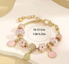 Pink Flower And Leaf Shaped Round Charm Bracelet