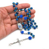 Catholic Rosary - Royal Blue Lacquered Beads 6MM with Miraculous Mary Medal and roses details