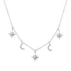 Sterling silver CZ star and moon necklace