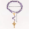 Catholic Rosary - HOLY MARY DEEP PURPLE GLASS STONE BEADS 6MM & GOLD CRUCIFIX AND CHAIN