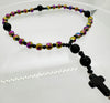 33 Bead Anglican Prayer Beads MULTICOLORED WITH BLACK STONE CROSS