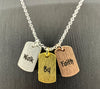 Necklace: 3 Dog Tag Charms, Silver, Gold, Rose Gold, 40.6cm Silver Chain With 5cm Extension (Walk By Faith Collection)