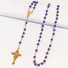 Catholic Rosary - HOLY MARY DEEP PURPLE GLASS STONE BEADS 6MM & GOLD CRUCIFIX AND CHAIN