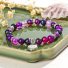 Amethyst 8mm Natural Stone Bead Bracelet with Heart shape pendant