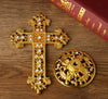 Diamond-Inlaid Gold Metal Cross