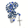Catholic Rosary - Royal Blue Lacquered Beads 6MM with Miraculous Mary Medal and roses details