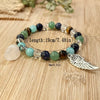 8mm Tiger's Eye & White Beads with Green Aventurine Angel Wing & Rose Quartz Heart Pendant