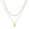 Double layer Cross Necklace light green stones and stainless-steel gold-plated chain