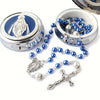 Blue Miraculous Mart Rosary Beads with Metal Box
