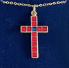 Necklace Cross Enamel Blue, Green, Red or White with gold plated chain