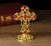 Diamond-Inlaid Gold Metal Cross