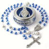 Blue Miraculous Mart Rosary Beads with Metal Box