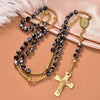 Catholic Rosary - Jesus Crucifix & Virgin Mary Pendant with Blue Beads, 304 Stainless Steel Golden beads