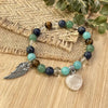 8mm Tiger's Eye & White Beads with Green Aventurine Angel Wing & Rose Quartz Heart Pendant