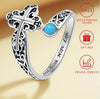 925 Sterling Silver Cross Spoon Ring, Vintage Bohemian Style Inspirational Faith Band With Vine Pattern