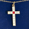 Necklace Cross Enamel Blue, Green, Red or White with gold plated chain