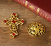 Diamond-Inlaid Gold Metal Cross