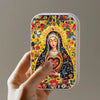Religious Virgin Mary Rosary Metallic Box with Snap Closure