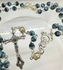 Catholic Rosary - GLASS STONE LOOK BLUE/GREY 6MM