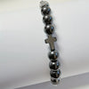 304 Stainless Steel & Black Onyx Bead & Cross Pendant Bracelet