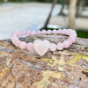 Natural Rose Quartz Bracelet with Love Heart stone charm
