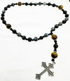 33 Bead Anglican Prayer Beads BLACK/GREY AND TIGER EYE STONES WITH STAINLESS STEEL SILVER CROSS