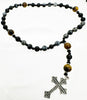 33 Bead Anglican Prayer Beads BLACK/GREY AND TIGER EYE STONES WITH STAINLESS STEEL SILVER CROSS