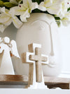 Small Holy Standing Double Cross Wood with white details