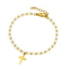 Stainless steel Gold Cross bracelet with White and Gold Glass stones